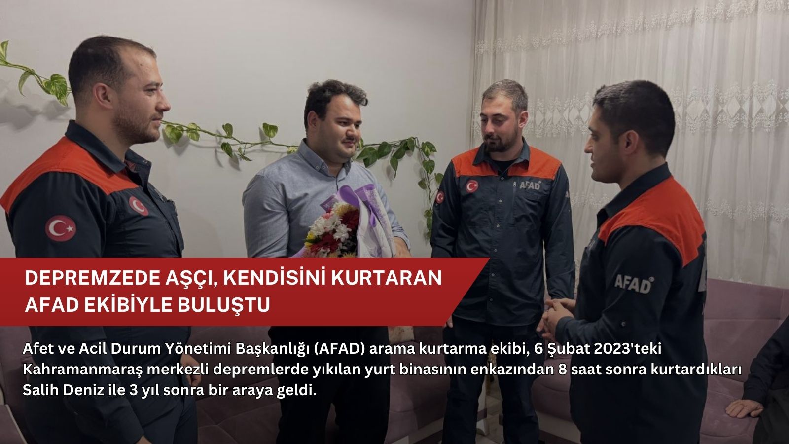 Depremzede aşçı, kendisini kurtaran AFAD ekibiyle buluştu