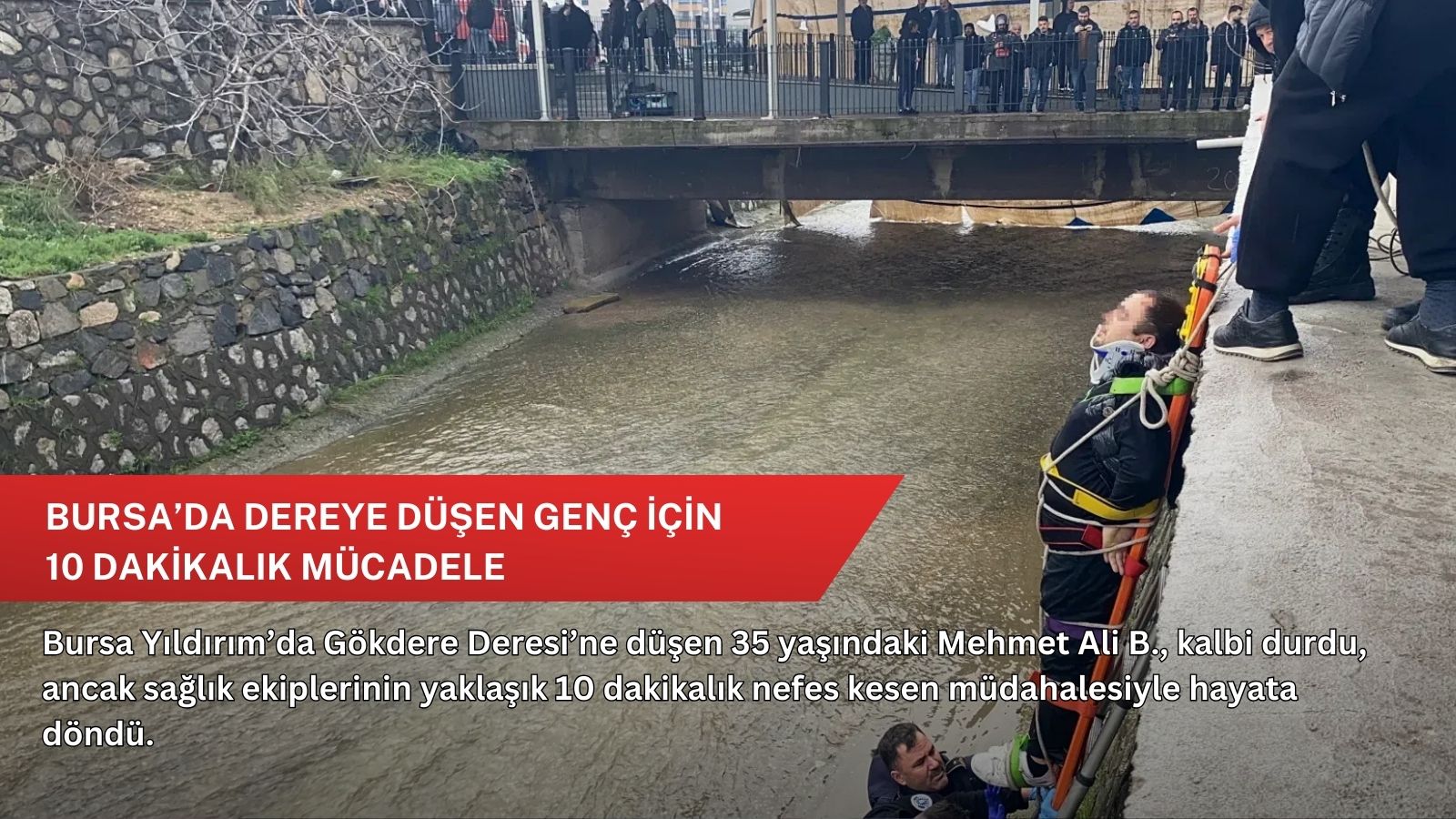 Bursa’da dereye düşen genç için 10 dakikalık mücadele