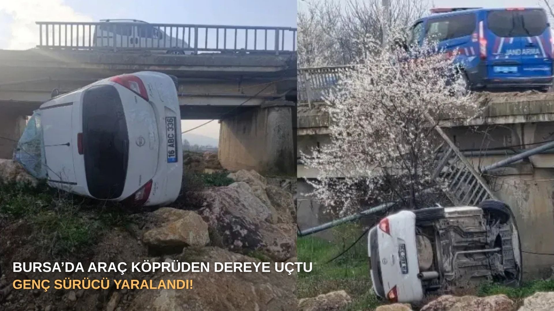 Bursa’da araç köprüden dereye uçtu: Genç sürücü yaralandı!