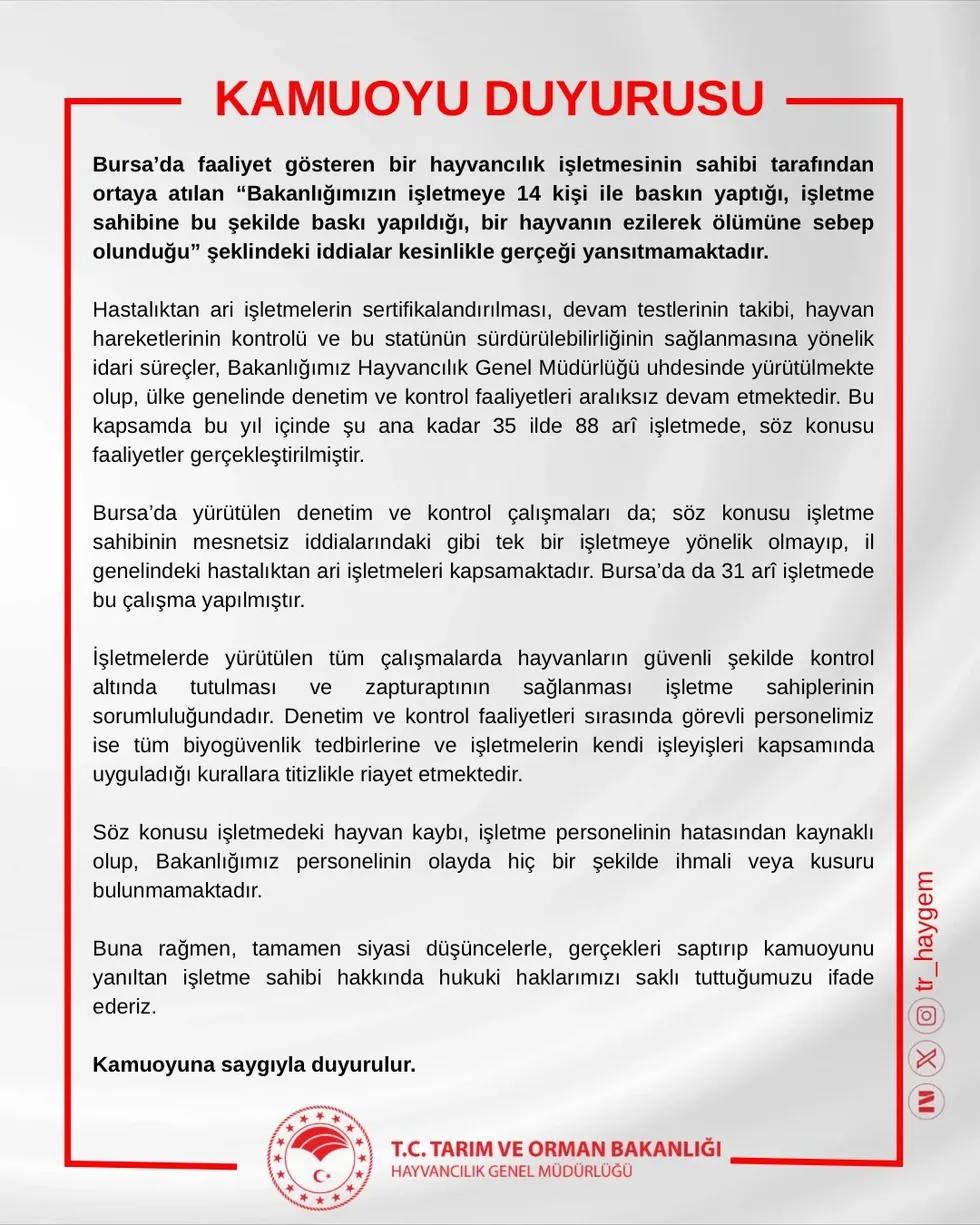 0X0 Tarim Ve Orman Bakanligindan Bursadaki Hayvancilik Isletmesinin Iddialarina Yalanlama 1782543336901
