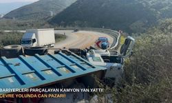 Bariyerleri parçalayan kamyon yan yattı! Çevre yolunda can pazarı!