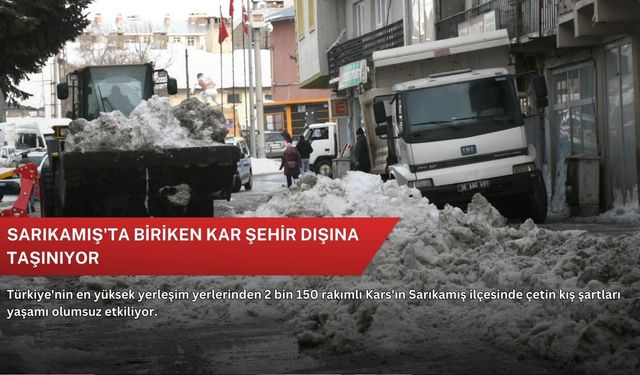 Sarıkamış'ta biriken kar şehir dışına taşınıyor