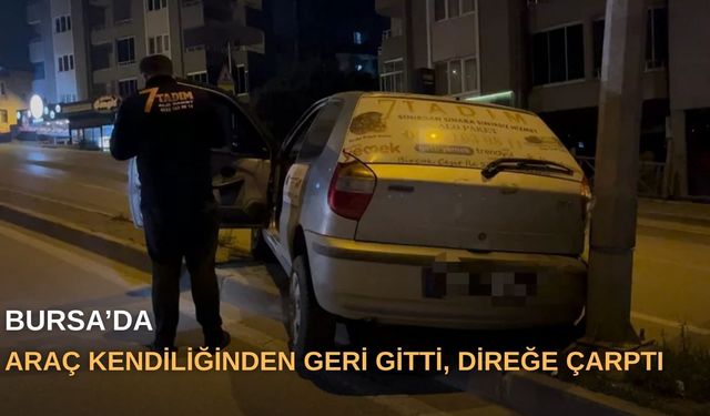 Bursa’da araç kendiliğinden geri gitti, direğe çarptı