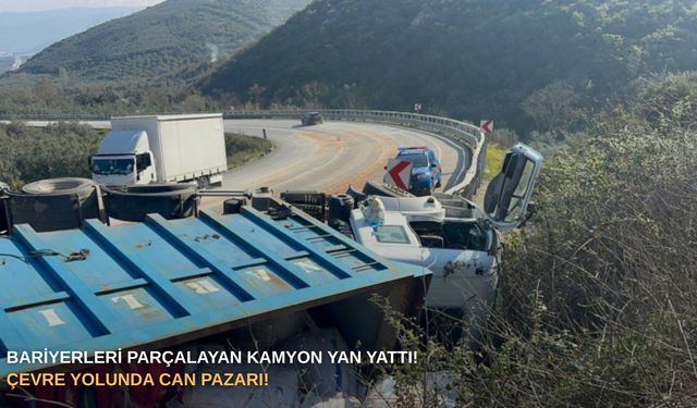 Bariyerleri parçalayan kamyon yan yattı! Çevre yolunda can pazarı!