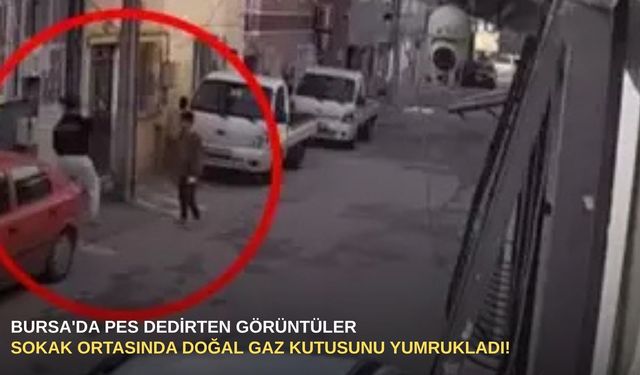 Bursa'da pes dedirten görüntüler: Sokak ortasında doğal gaz kutusunu yumrukladı!