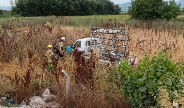 Bursa'da korku dolu anlar! Seyir halindeki kamyonet tarlaya savruldu
