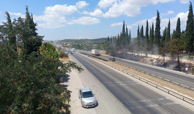 Bursa'da anız yangını İzmir yolu trafiğe kapandı