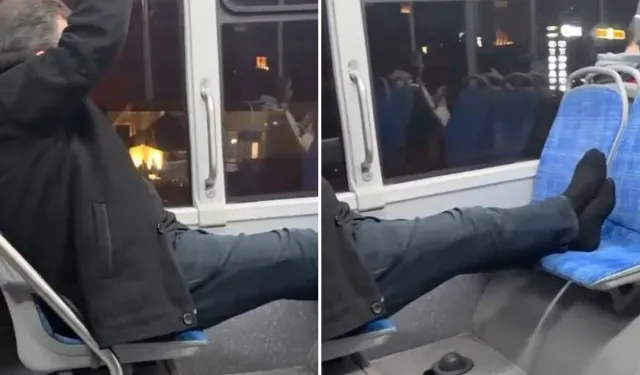 Bursa’da toplu taşımada şaşırtan görüntü! Ayaklarını karşı koltuğa uzattı