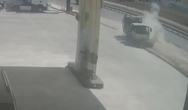 Bursa’da korkutan kaza! Kamyonet benzinliğe uçtu, o anlar kamerada